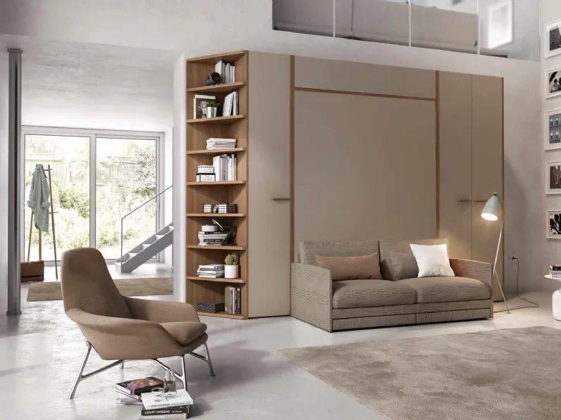 Letto a scomparsa chiuso in laccato e melaminico Block System Comp 260 di Tumidei