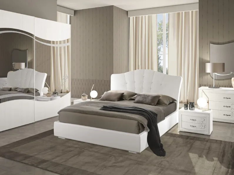 Letto con testiera in ecopelle con particolare in frassino bianco Kelly di Adriatica