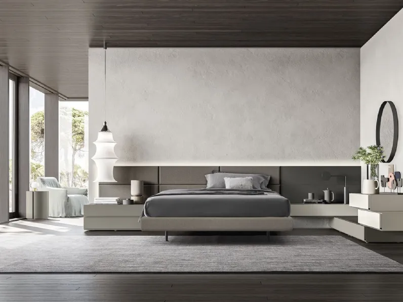 Letto in tessuto con boiserie Suite System 2 di Alf Da Frè