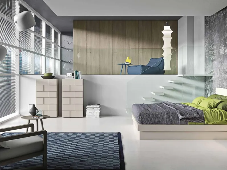 Letto finitura Olmo chiaro con testiera e contenitore Benny di Archimede