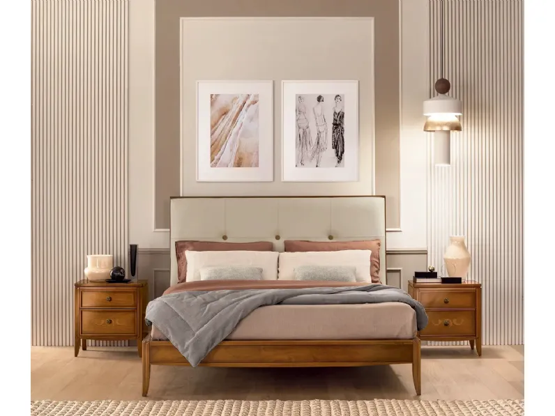 Letto Armonia in legno con testiera in pelle di Le Fablier