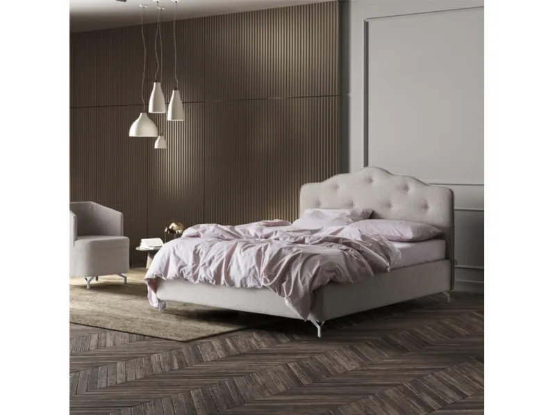 Letto in tessuto con testiera sagomata e trapuntata con bottoni Barbara di Stilfar Italia