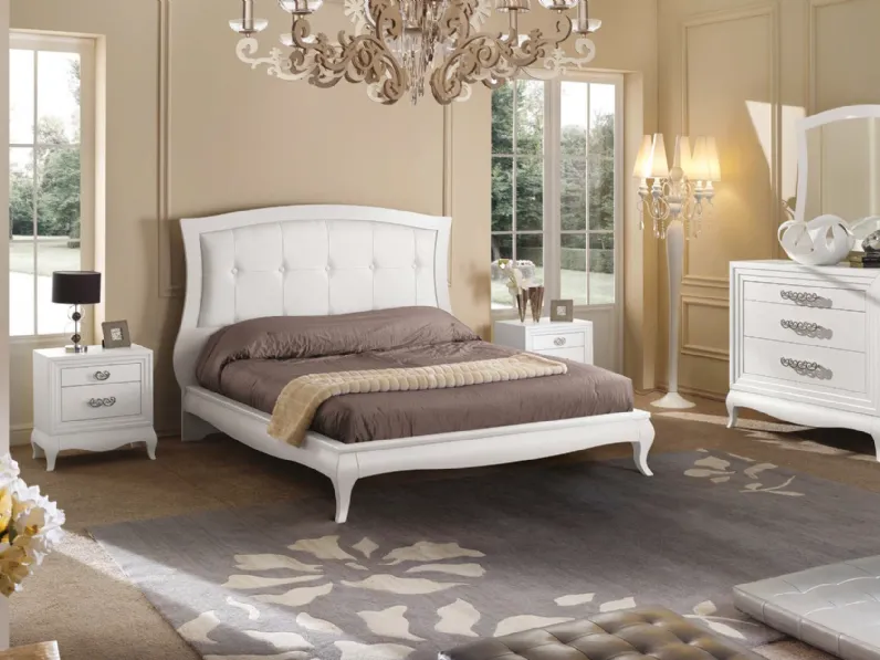 Letto in legno laccato con testiera in ecopelle Cà Roman di Euromobili