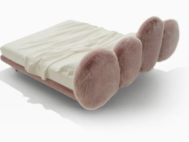 Letto di design con testiera Cipria Bed in pelliccia ecologica di Edra