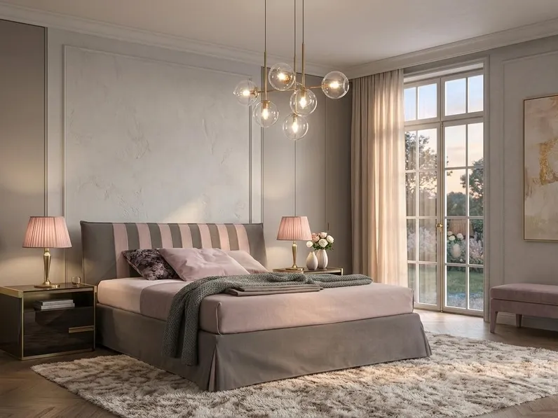 Letto matrimoniale in tessuto con testiera Tratto di Confort Line