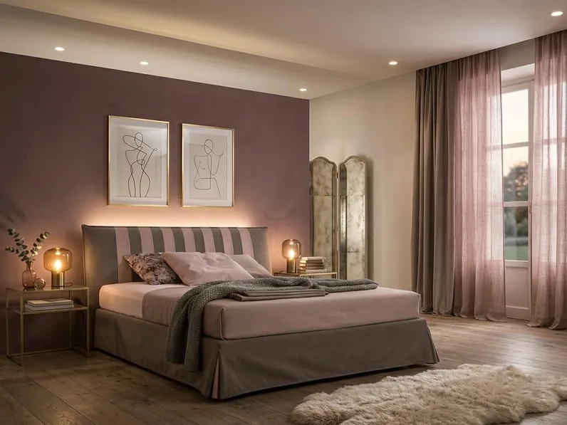 Letto matrimoniale in tessuto con testiera Tratto di Confort Line