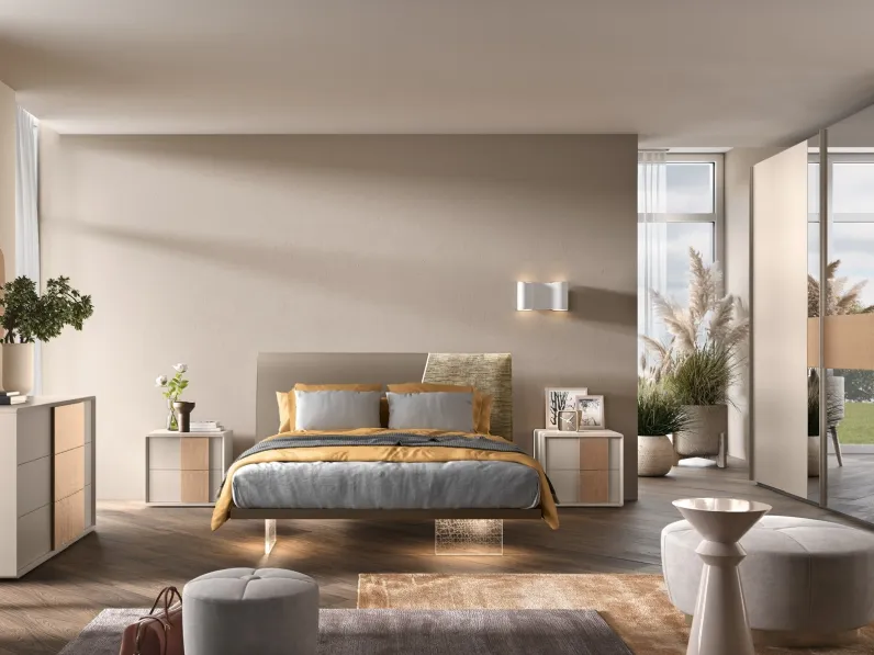 Letto matrimoniale in pelle con inserto in tessuto Composizione 17 di Corso 11