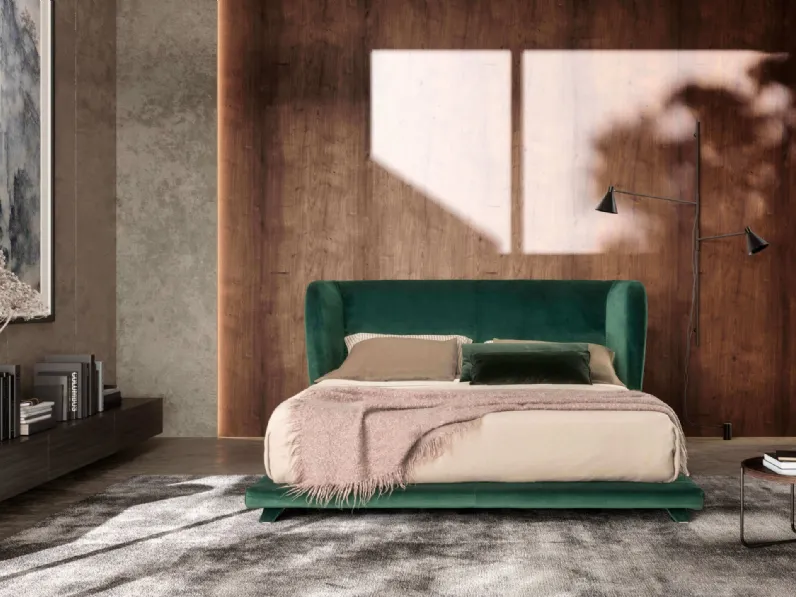 Letto con testiera in tessuto imbottito Criss Cross di Valentini