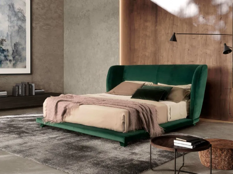 Letto con testiera in tessuto imbottito Criss Cross di Valentini