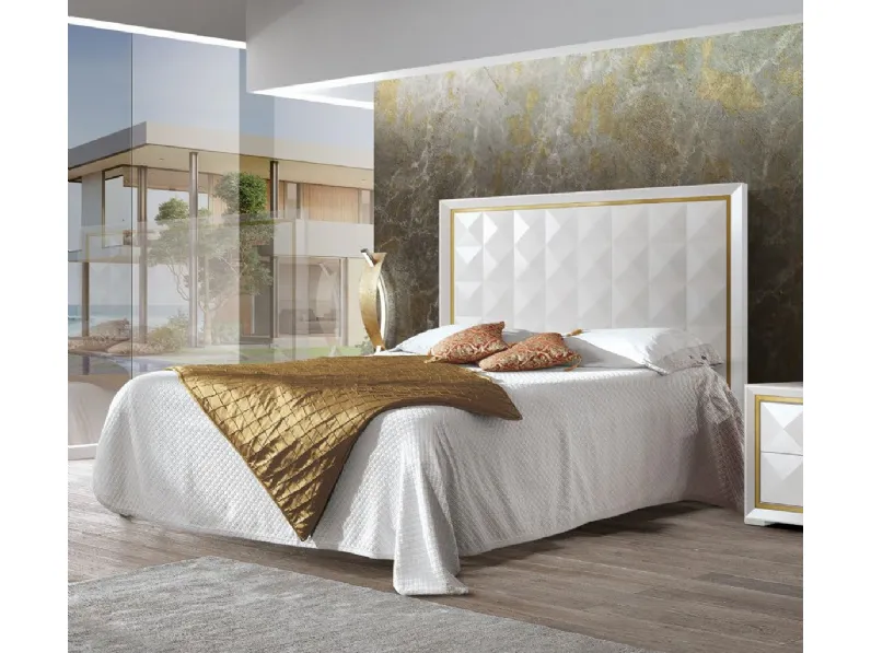 Letto Diamond FMG3272 in legno laccato con rilievi diamantati di Betamobili