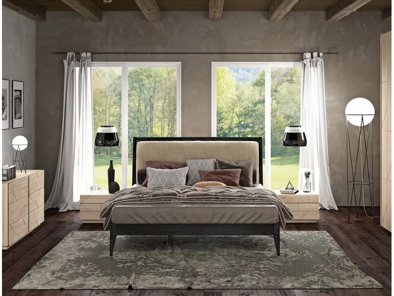 Letto in legno con testiera in tessuto imbottito Raise Browning di Domus Arte