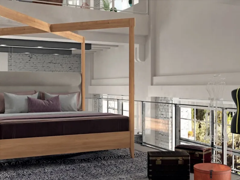 Letto Raise Jasmine in legno con testiera in tessuto imbottito di Domus Arte