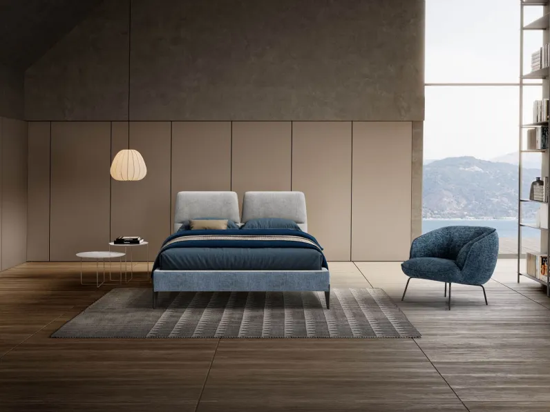 Letto con testiera in tessuto imbottito Dorian di Novaluna