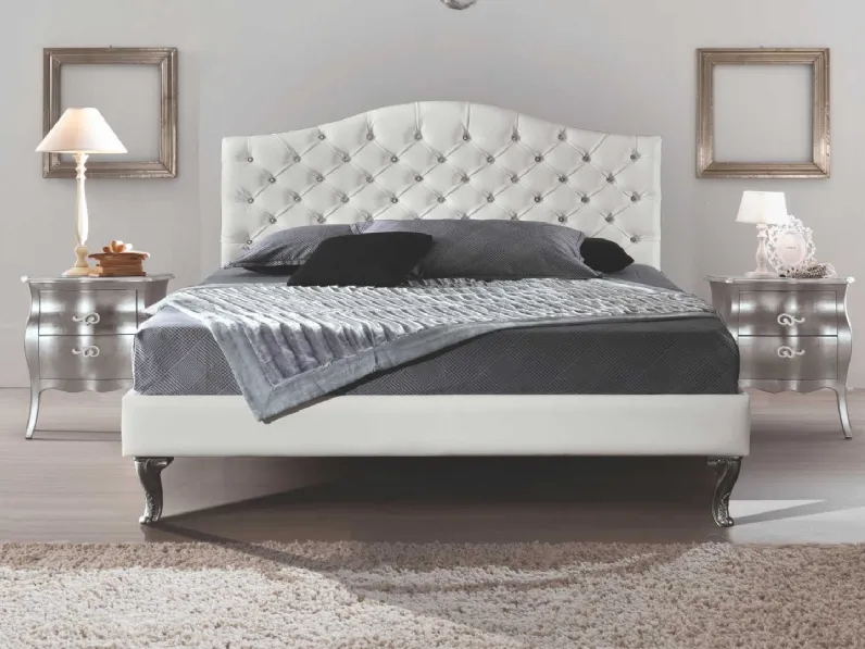 Letto in ecopelle con testata con bottoni Swarovski Apollo di Euro Design