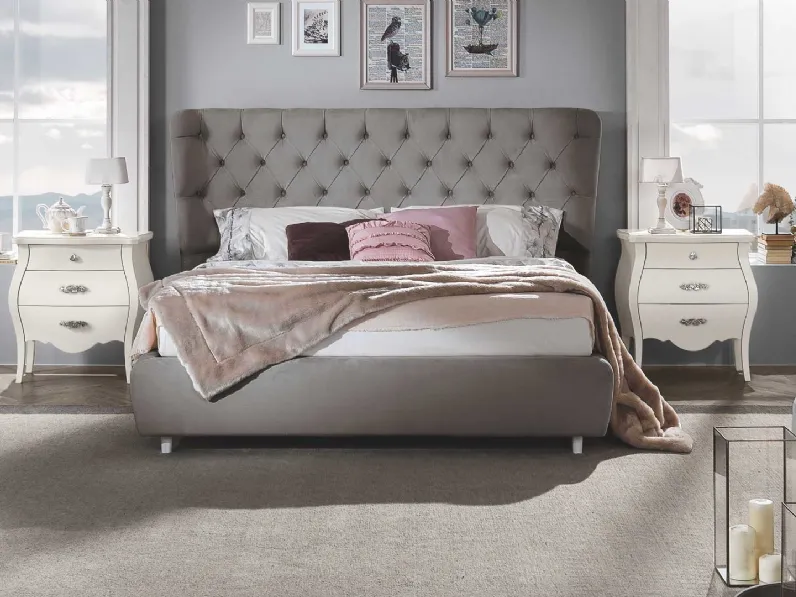 Letto Viola con testiera imbottita e trapuntata di Euro Design