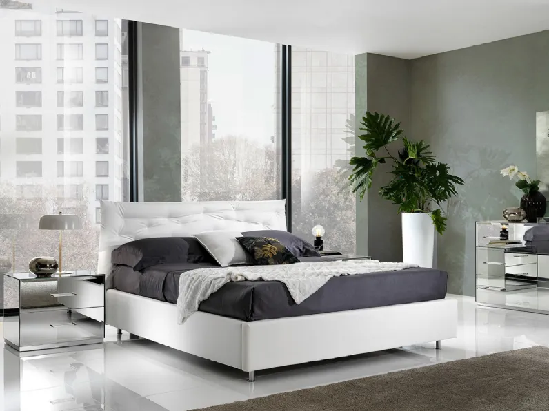 Letto Fantasy Luxury imbottito rivestito in Pelle Bianca di Mobil Piu