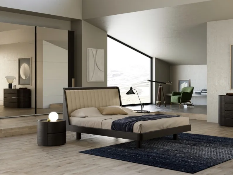 Letto con testiera in pelle Incanto di Fazzini