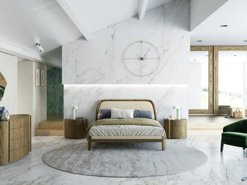 Letto matrimoniale in legno con testiera rivestita in pelle Jacqueline di Fazzini