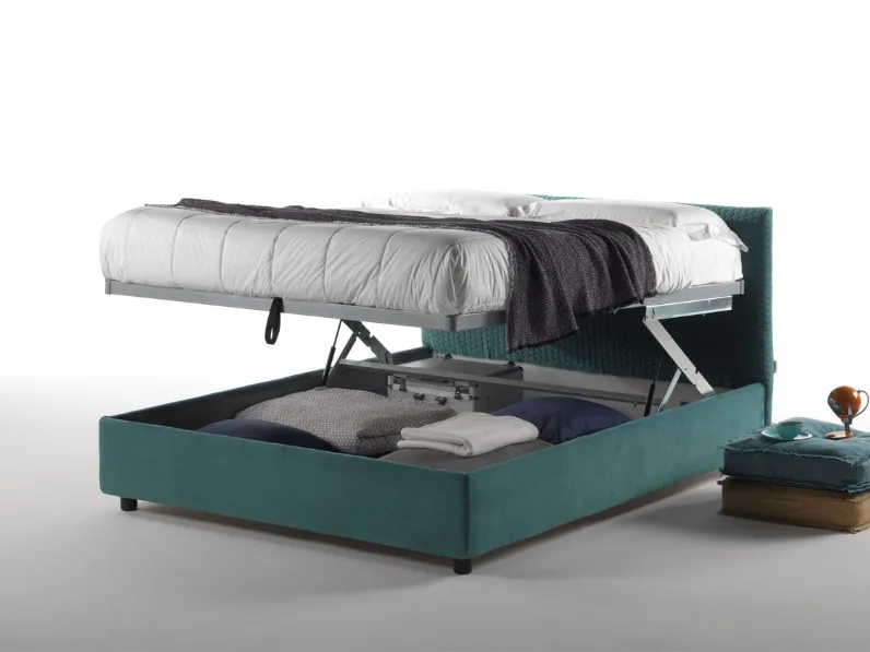 Letto in tessuto con testiera e box contenitore Febo di Salvetti