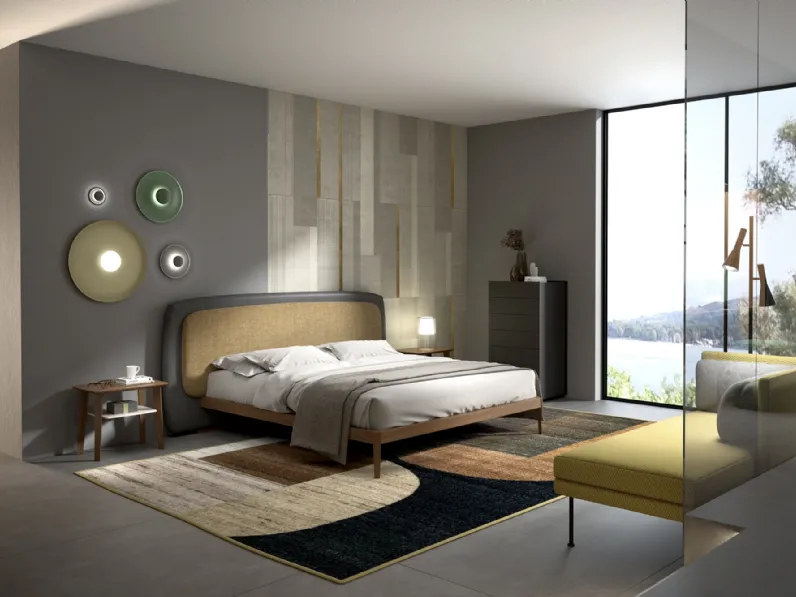 Letto Yugen con testiera in tessuto ed ecopelle di Fimes