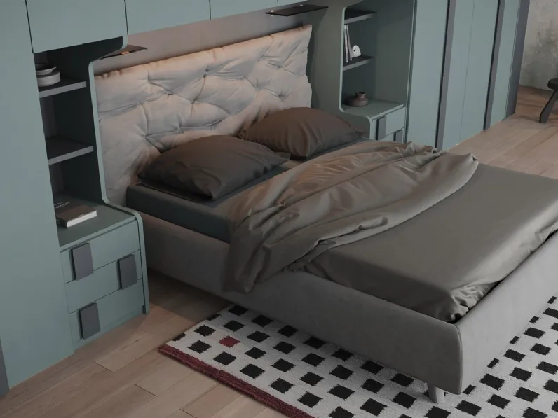 Letto in ecovelluto imbottito con testiera trapuntata Tender di Giessegi