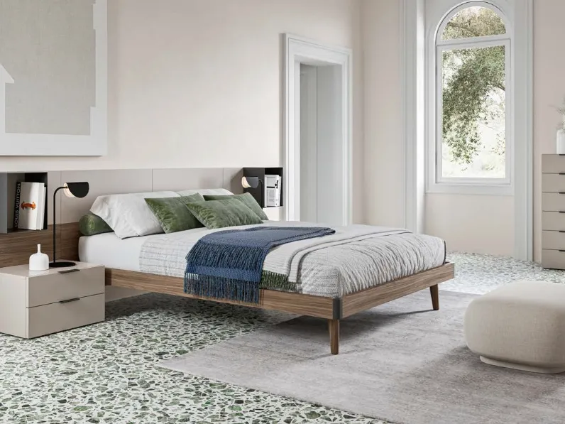 Letto matrimoniale Puzzle GL02 finitura Noce e Nuvola di Marka Total Living