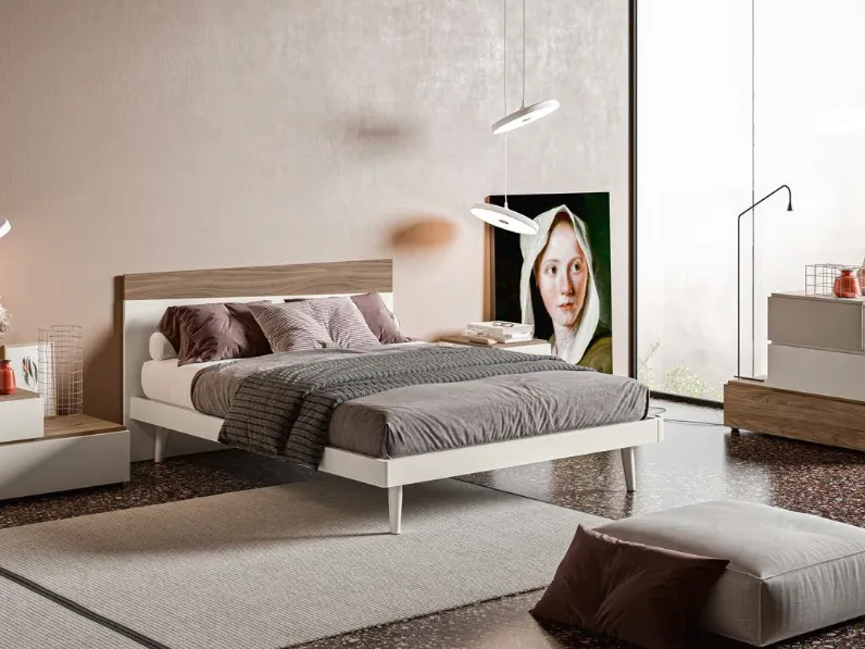 Letto con testiera Toledo GL08 finitura Perla e Noce di Marka Total Living