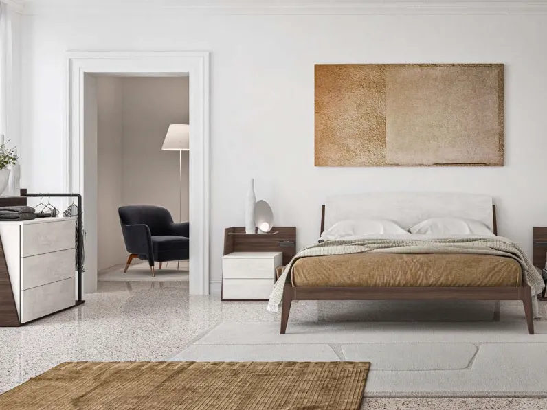 Letto matrimoniale con testiera finitura Calce Bianca Dublino GL09 di Marka Total Living