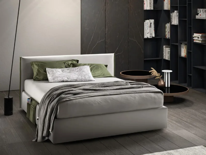 Letto in tessuto imbottito con testiera e box contenitore Good Rim di Bside