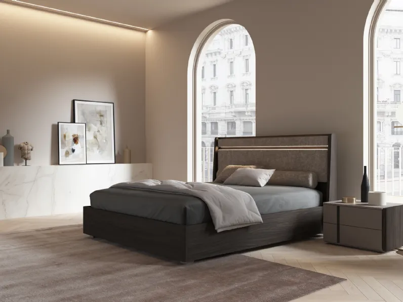 Letto in melaminico con pannello testiera in tessuto Hug di Favero