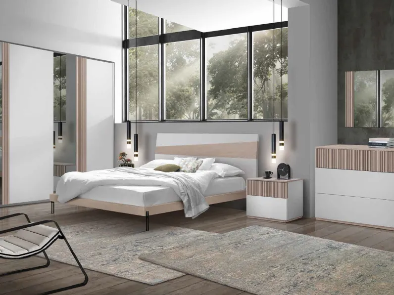 Letto con testiera Icon 2|4 IC202 in legno con inserti in frassino di Imba Srl
