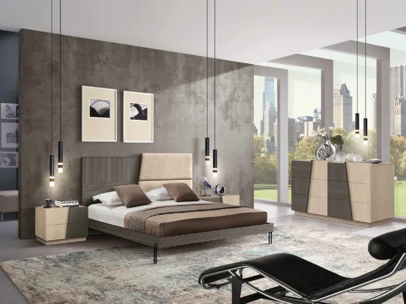 Letto in frassino con testiera parzialmente imbottita Icon 2|4 IC218 di Imba Srl