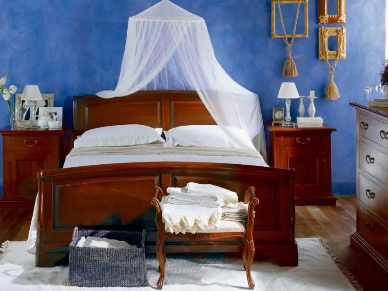 Letto matrimoniale 500 in legno massello con testiera e pediera di Paganelli