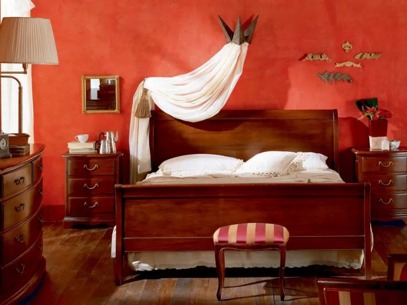 Letto lineare in legno con testiera e pediera 511 di Paganelli