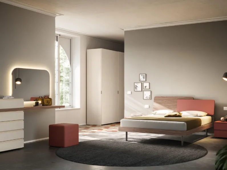 Letto matrimoniale Loli Night 19 in materico Noce e Mattone di Orme