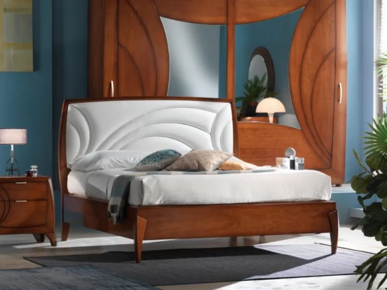 Letto Luna art 5232 in Noce con testiera imbottita di Padovani Mobili