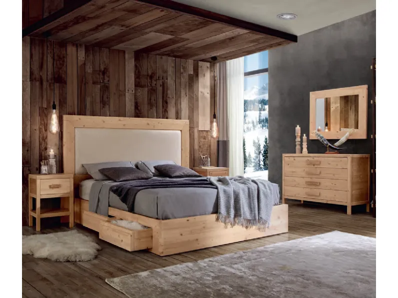 Letto Marte 3300/A in legno con inserto in tessuto di Imba Srl