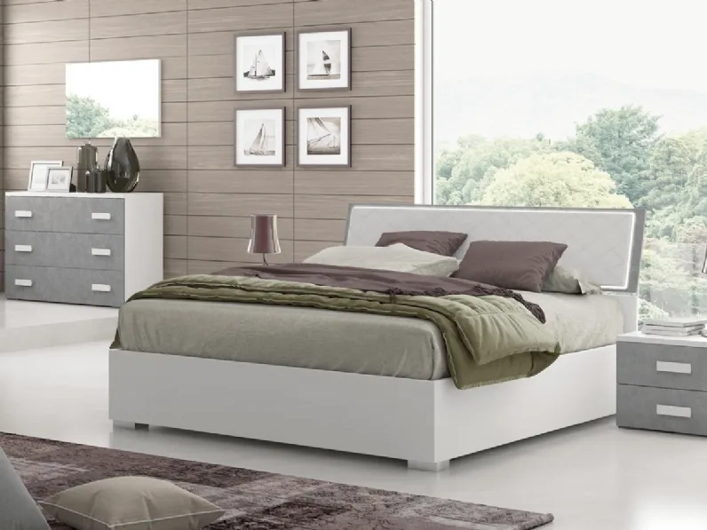 Letto con testiera in ecopelle e contenitore Mila di Felver