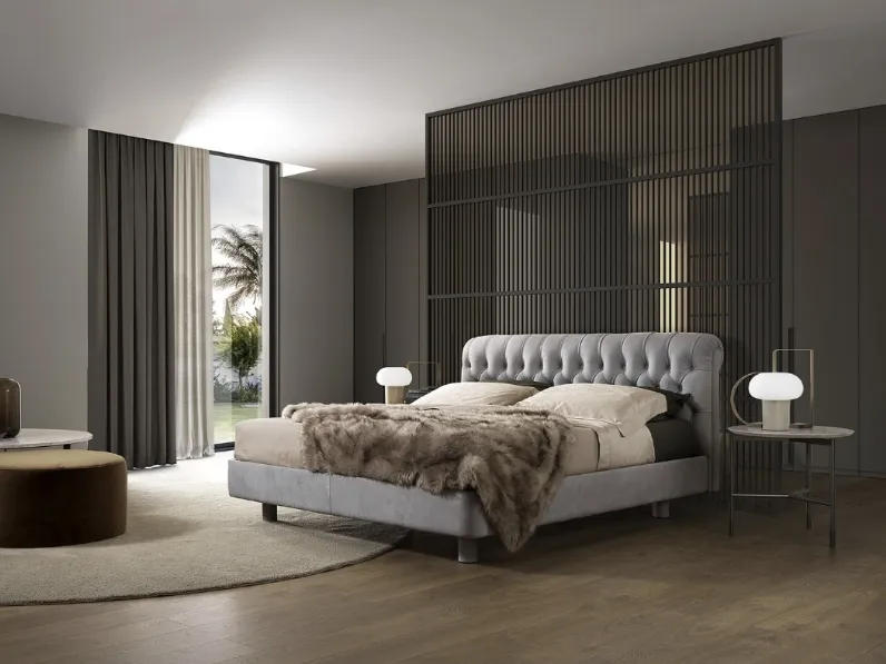Letto in pelle con testiera trapuntata Minosse di Albani
