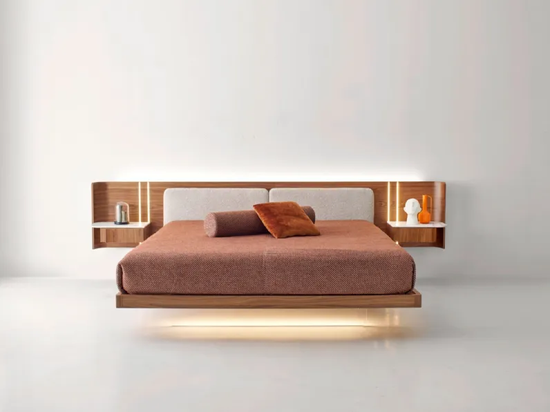 Letto Book Fluttuante in legno con testiera in tessuto imbottito di Modesign