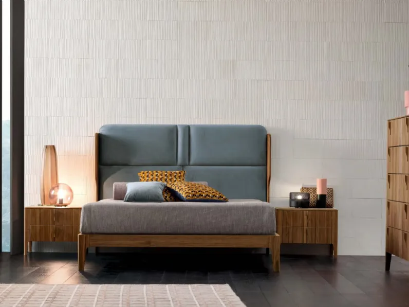 Letto in legno con testiera in econabuk Tobia di Modesign