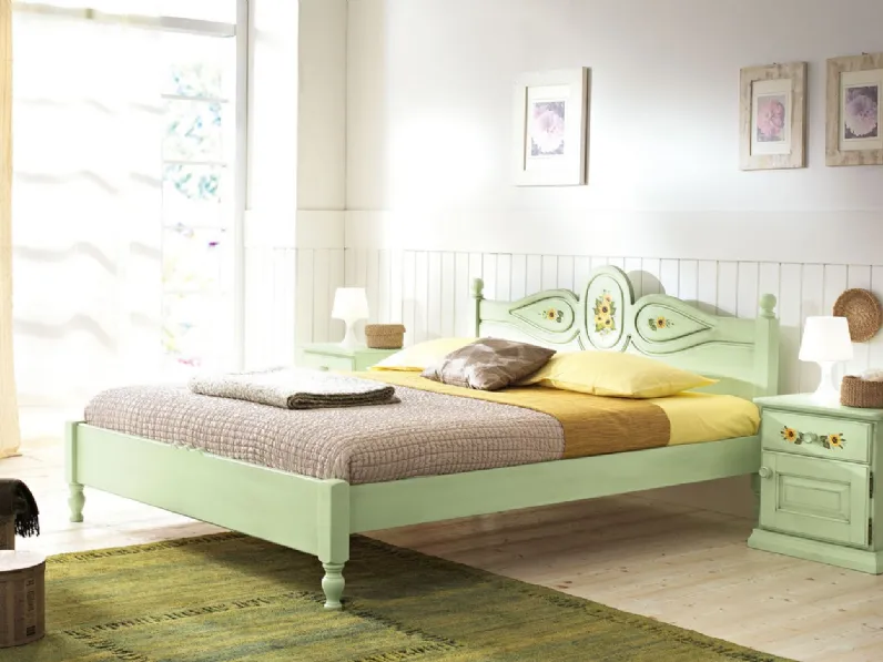 Letto in legno laccato con decoro floreale Natura 004 di Linea3