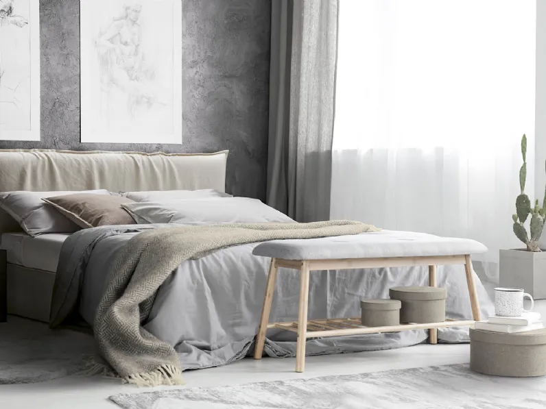 Letto Naxos in tessuto con testiera e box contenitore di Milano Bedding