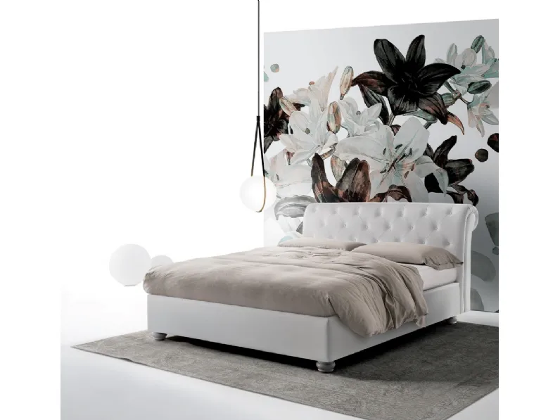 Letto matrimoniale in pelle con testiera trapuntata Quarzo di Nefi Italia