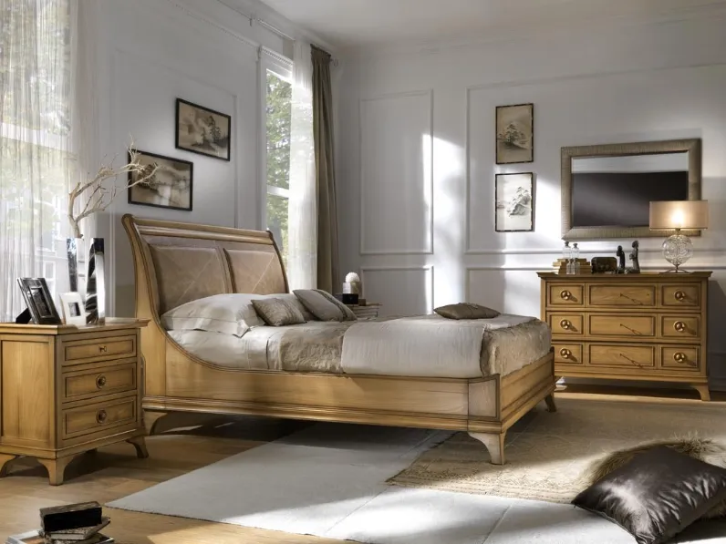 Letto in legno con testiera in pelle Night Collection 02 di Busatto