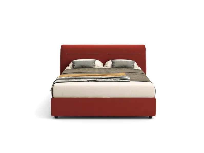 Letto matrimoniale in tessuto con testiera e box contenitore Asia di Novaluna