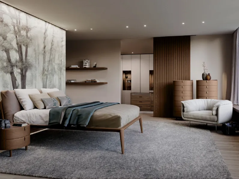 Letto Kalè in Rovere Visone con cuscini imbottiti di Olivieri