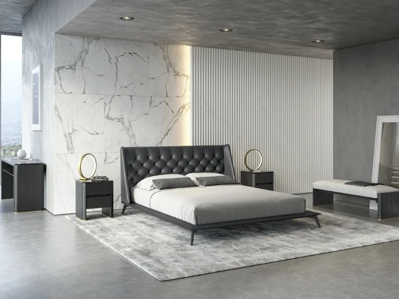 Letto Opera in pelle con testiera trapuntata di Vibieffe