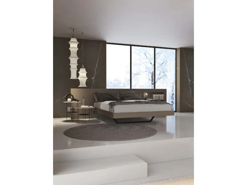 Letto laccato opaco con testiera Plan 02 di Tumidei