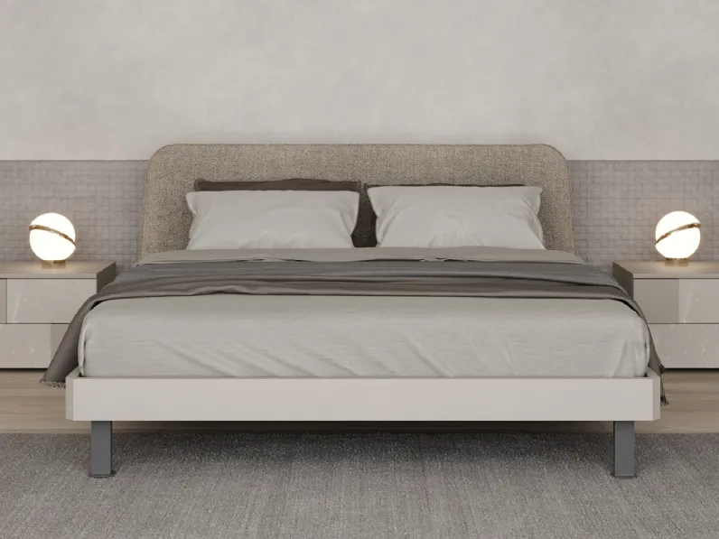 Letto laccato opaco con testiera in tessuto Pouf di Giessegi